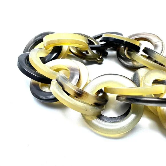 Vintage 1980s YSL Carved Horn Chain Link Bracelet— Heart Charm — Signed — EUC - Picture 9 of 10